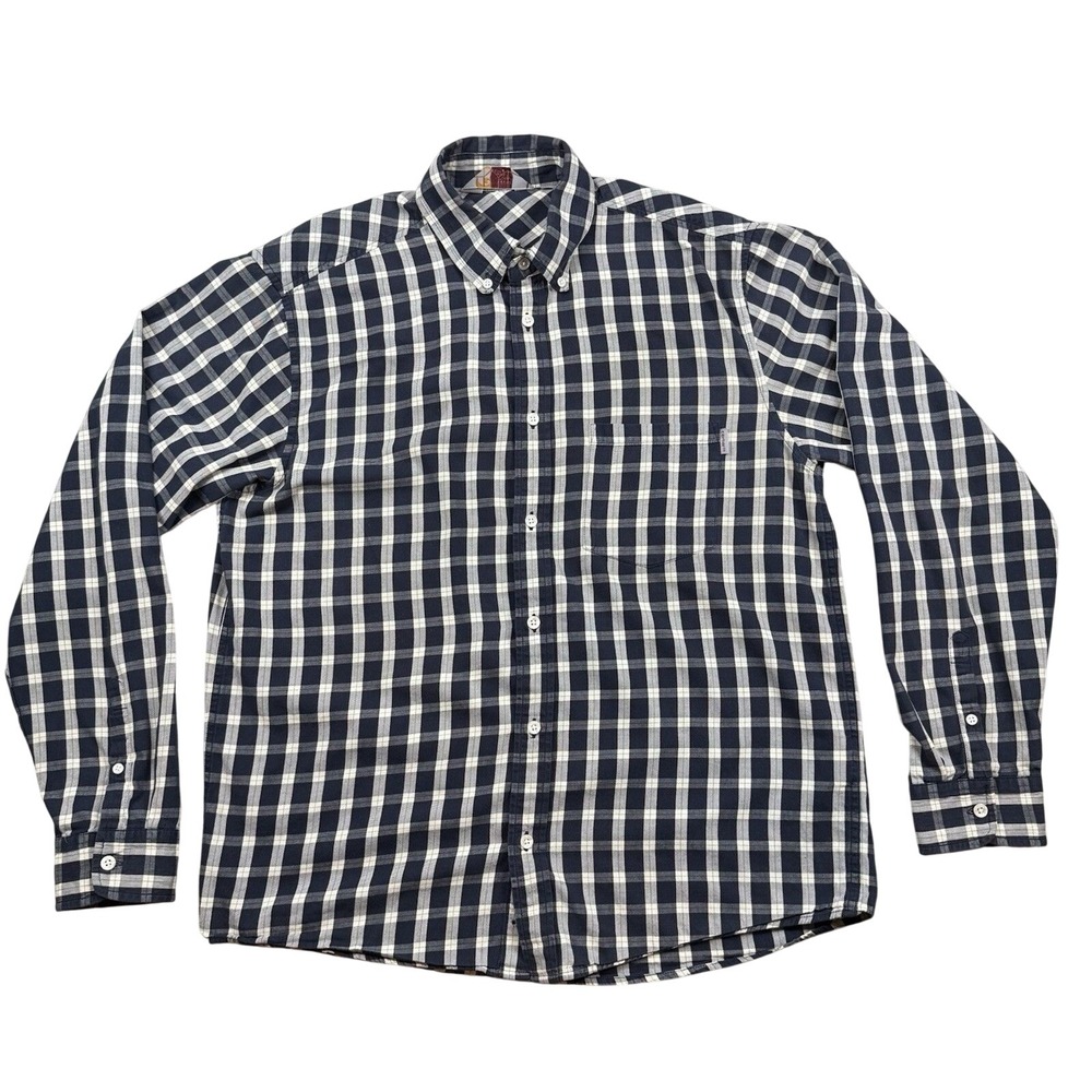 Carhartt Button Up Shirt Men's Large Blue White Plaid Hazen Long Sleeve